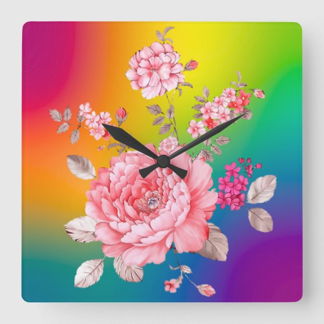Reloj Cuadrado Hermosas flores (Anverso)