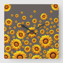 Reloj Cuadrado Hermosas flores amarillas sobre fondo gris 