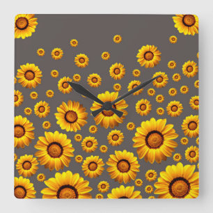 Reloj Cuadrado Hermosas flores amarillas sobre fondo gris