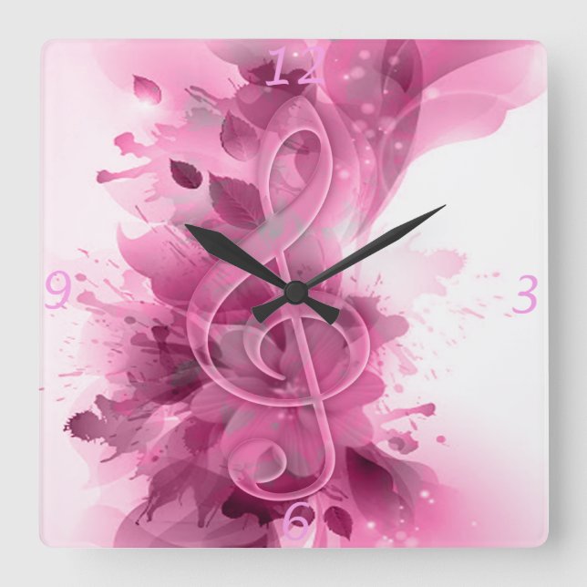 Reloj Cuadrado Hermosas hojas de flores frescas rosadas y grises (Anverso)