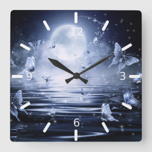 Reloj Cuadrado Hermosas Mariposas Mágicas En La Luz De La Luna