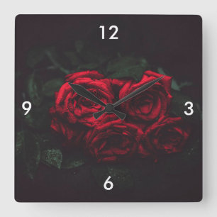 Reloj Cuadrado Hermosas rosas rojas