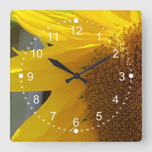Reloj Cuadrado Hermoso acercamiento al girasol (Anverso)