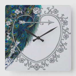 Reloj Cuadrado Hermoso arte de pavo real personalizado