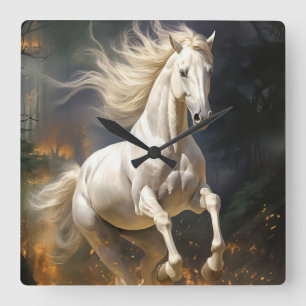 Reloj Cuadrado Hermoso caballo blanco