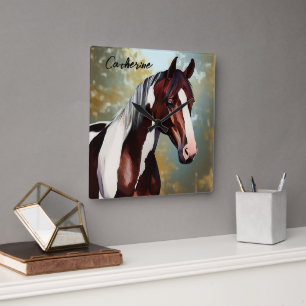 Reloj Cuadrado Hermoso caballo de pintura