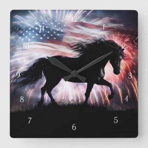 Reloj Cuadrado Hermoso caballo parótico con fuegos artificiales d
