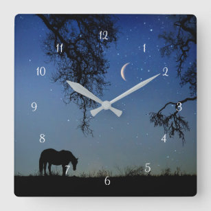 Reloj Cuadrado Hermoso caballo y luna
