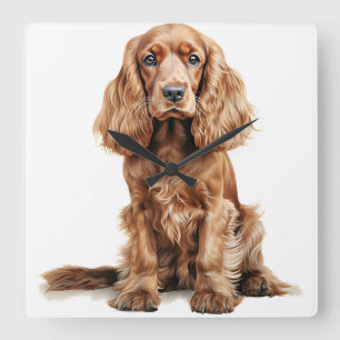 RELOJ CUADRADO HERMOSO COCKER ROJO ESPAÑOL PERRO