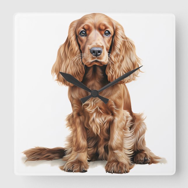 RELOJ CUADRADO HERMOSO COCKER ROJO ESPAÑOL PERRO (Anverso)