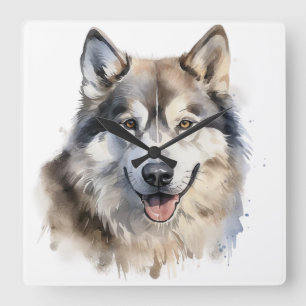 RELOJ CUADRADO HERMOSO COLOR DE AGUA ALASKAN MALAMUTE PERRO