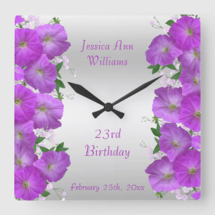 Reloj Cuadrado Hermoso cumpleaños floral de Petunias
