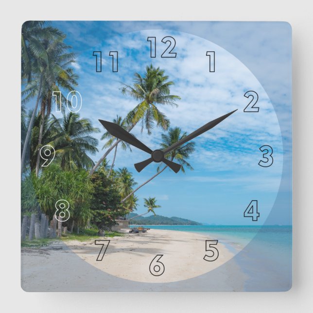 Reloj Cuadrado Hermoso Día en la Playa (Anverso)