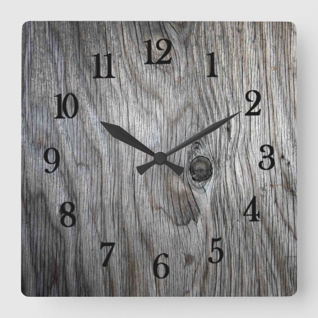 Reloj Cuadrado Hermoso estilo rústico madera reciclada (Anverso)