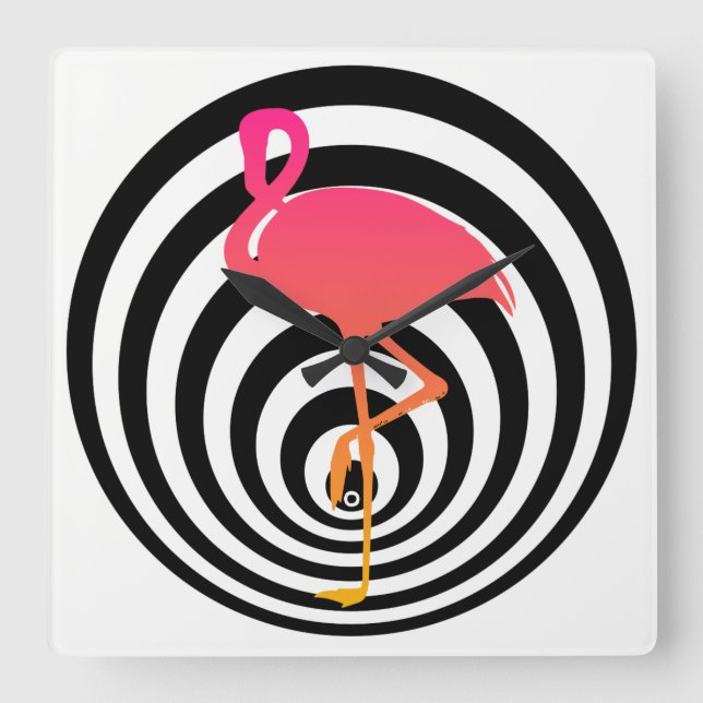Reloj Cuadrado Hermoso flamingo en círculos (Anverso)