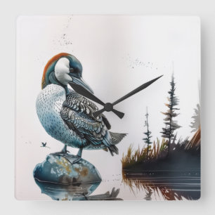 Reloj Cuadrado hermoso globo sobre el agua en acuarela