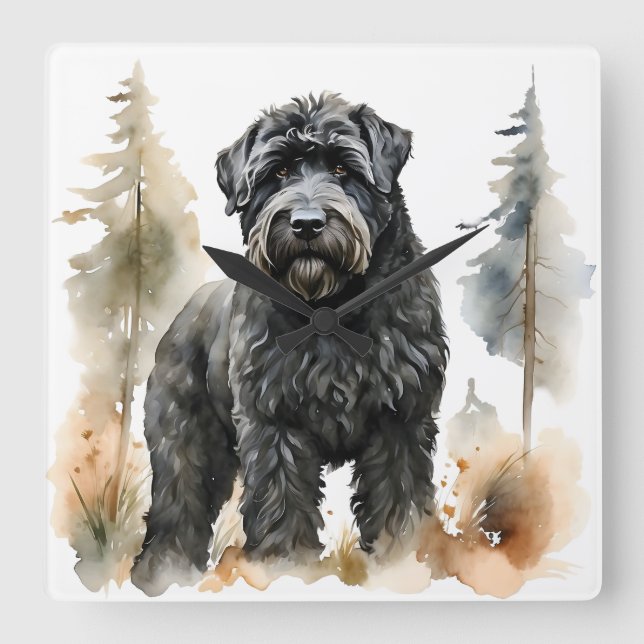 RELOJ CUADRADO HERMOSO GRAN PERRO TERRITORIO RUSO NEGRO (Anverso)