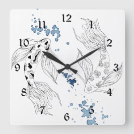Reloj Cuadrado Hermoso Koi Fish Japonés Nadando