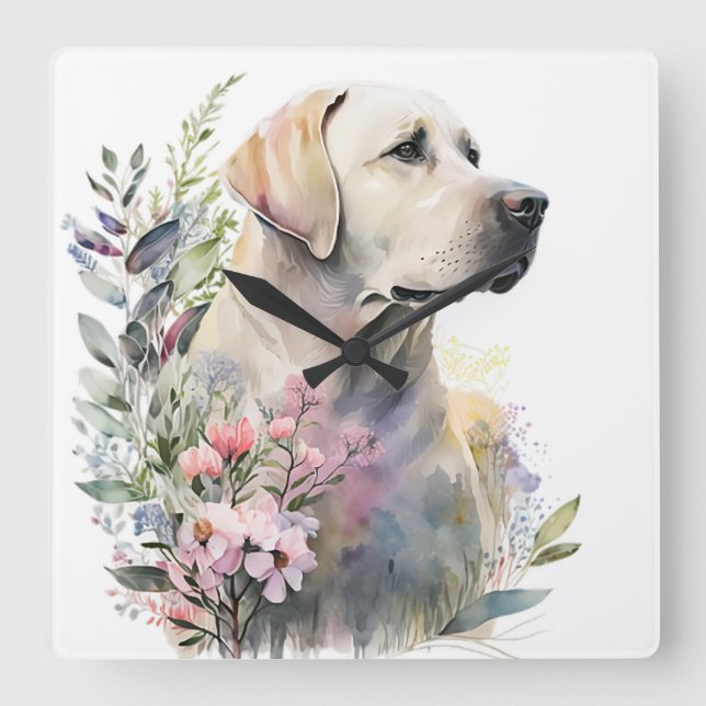 RELOJ CUADRADO HERMOSO LABRADOR AMARILLO RETRIEVER PERRO (Anverso)