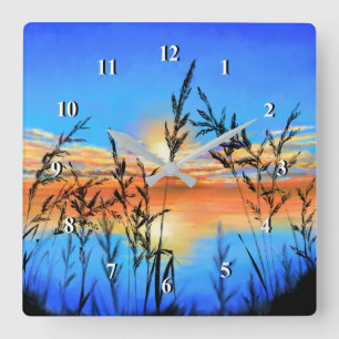 Reloj Cuadrado Hermoso Lago Sunset - Espejo - Pintura original