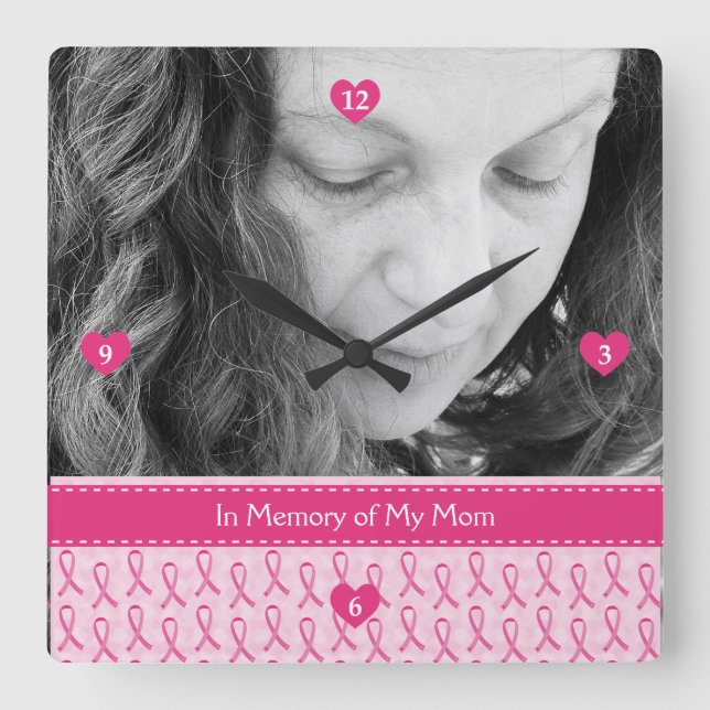 Reloj Cuadrado Hermoso memorial de la cinta rosa del Personalizad (Anverso)