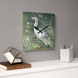 Reloj Cuadrado Hermoso Pajarito De Egret En El Arte Del Agua