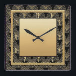 Reloj Cuadrado Hermoso patrón Art Deco<br><div class="desc">Creé este hermoso reloj Art Decó usando un patrón Art Decó para el fondo, además de añadir elementos dorados para hacer este reloj de pared. Es de estilo Art Déco y se vería fabuloso en cualquier pared de tu casa. Para todos los amantes del Art Decó. ¿O podrías dar como...</div>