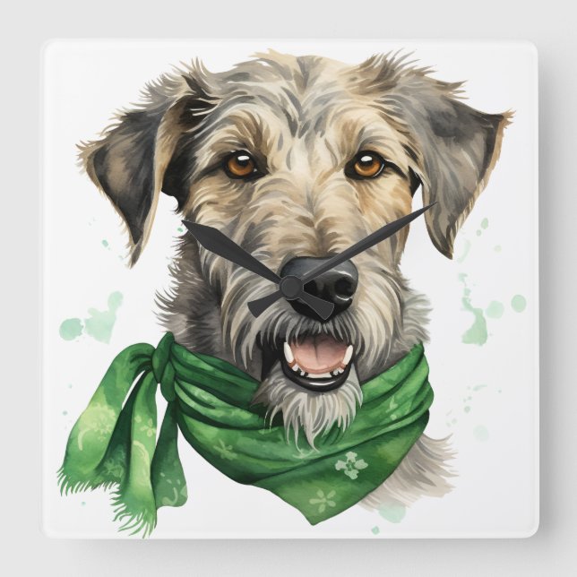 RELOJ CUADRADO HERMOSO PERRO IRLANDÉS WOLFHOUNDO (Anverso)