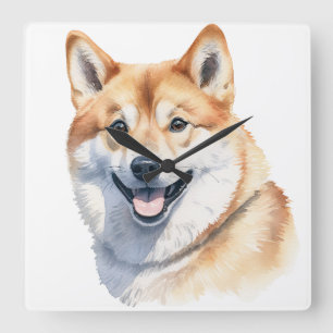 RELOJ CUADRADO HERMOSO PERRO SHIBA INU ROJO Y BLANCO