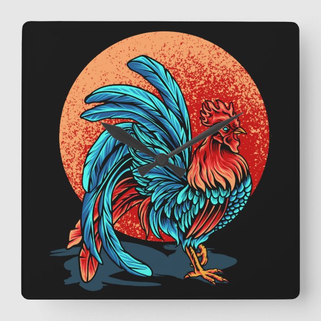 Reloj Cuadrado Hermoso Rooster (Anverso)