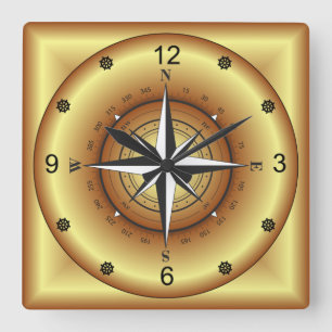 Reloj Cuadrado Hermoso Rosa único de brújula dorada y negra ~