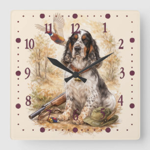 Reloj Cuadrado Hermoso Setter con Faisanes, Arte