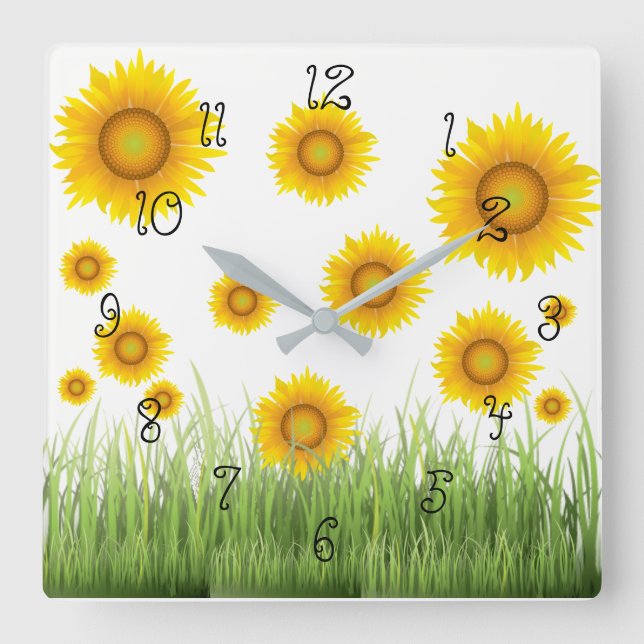 Reloj Cuadrado Hermoso y elegante girasol (Anverso)