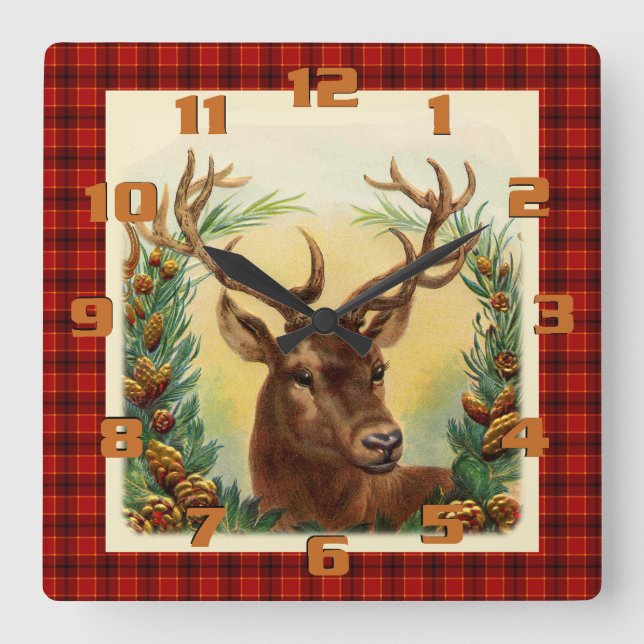 Reloj Cuadrado Hermosos Navidades Rústicos En Placa (Anverso)