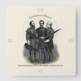 Reloj Cuadrado Héroes de la guerra civil Stonewall Beauregard Lee