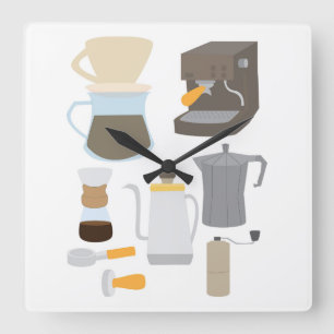 Reloj Cuadrado Herramientas de Cafetera