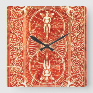 RELOJ CUADRADO HERRAMIENTAS Y ÁNGELES BLANCOS ROJOS