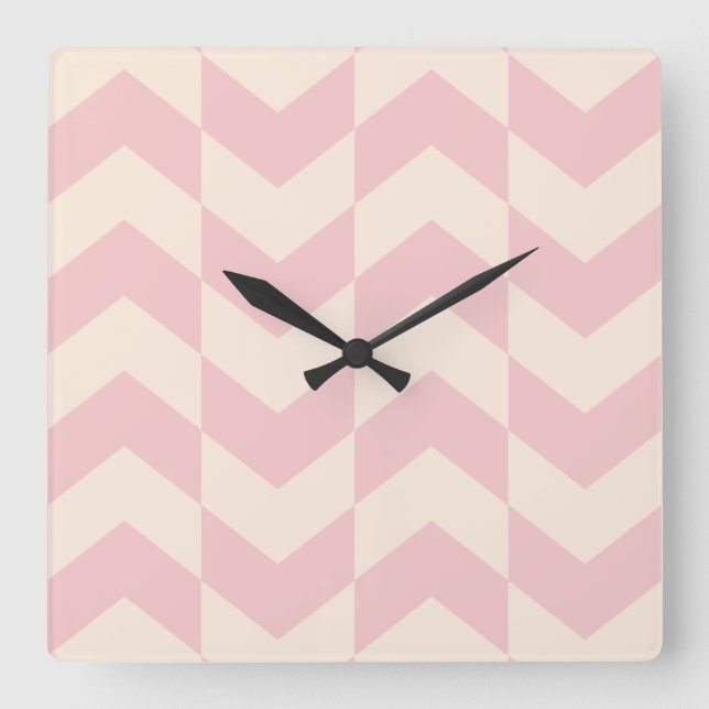 Reloj Cuadrado Herringbone Pattern Blush Pink Clock (Anverso)