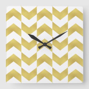 Reloj Cuadrado Herringbone Pattern Gold & White Clock