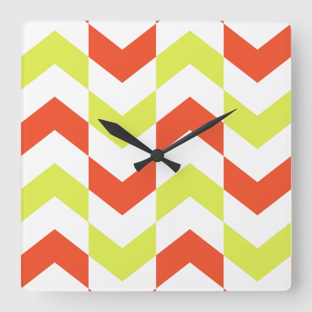 Reloj Cuadrado Herringbone Pattern Red & Green Clock (Anverso)