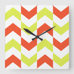 Reloj Cuadrado Herringbone Pattern Red & Green Clock