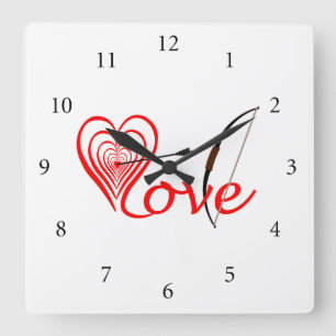 Reloj Cuadrado Herz Liebe Dartscheibe mit Pfeil und Bogen