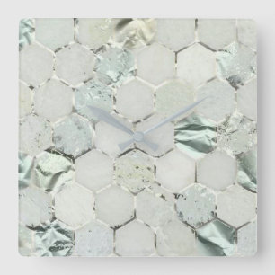 Reloj Cuadrado Hexagone Aqua Mint Metallic Marble Honecom