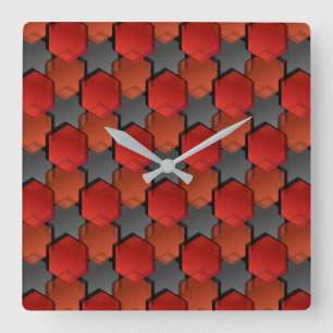 Reloj Cuadrado Hexagones rojos y "estrella gris" que se abruman