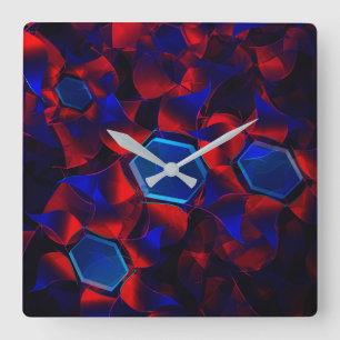 Reloj Cuadrado hexágono azul mezclado con curvas rojas superpuest