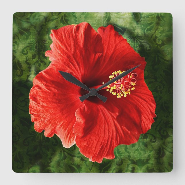 Reloj Cuadrado Hibisco rojo (Anverso)