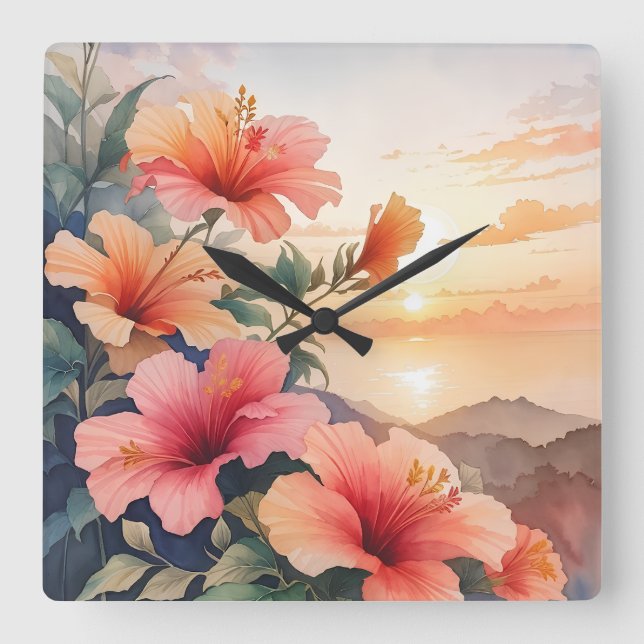 Reloj Cuadrado Hibiscus (Anverso)