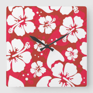 Reloj Cuadrado Hibiscus Flowers Pattern