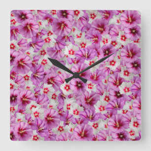 Reloj Cuadrado Hibiscus - Patrón de flor Rosa chino