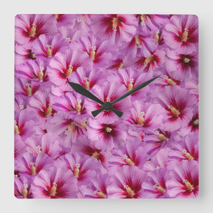 Reloj Cuadrado Hibiscus - Patrón de flor Rosa chino